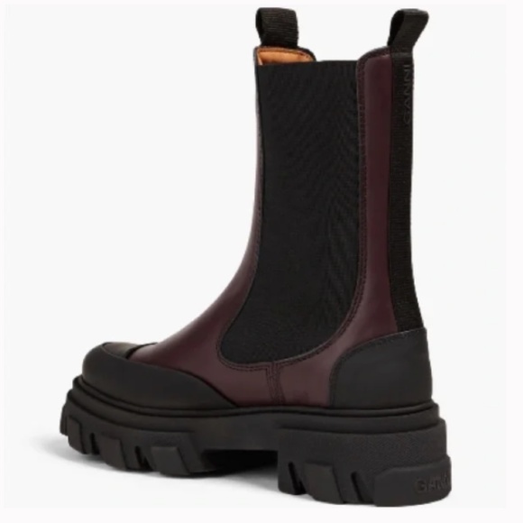 BNWT GANNI Cleated Mid Chelsea Tonal Boots in burgundy - Picture 3 of 5